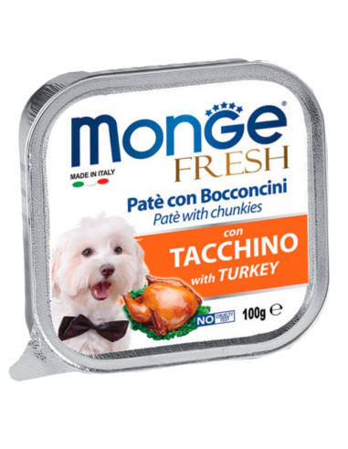 MONGE HUMEDO FRESH PATE TROZOS pavo – 100GR