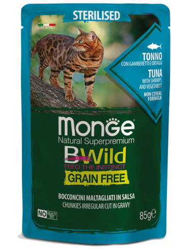 MONGE BE WILD. Pouch grain free. Atún con verduras. Gato