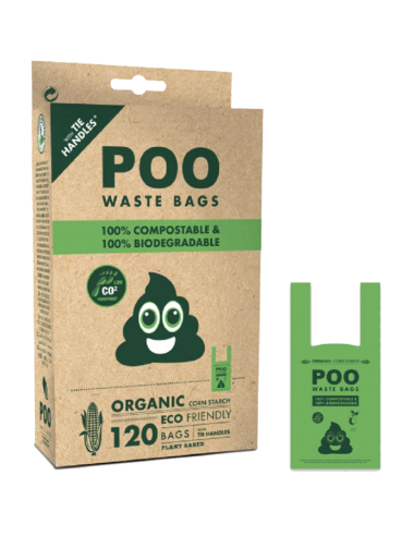 Poo Waste Bags: Bolsas higiénicas biodegradables ECO con asas. M-Pets