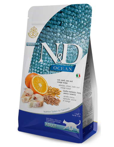 FARMINA. N&D Ocean Bacalao y naranja (low grain). Gato