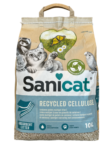 SaniCat. Arena/Lecho higiénico celulosa 10L. ECO. Gato, hurón y roedor.